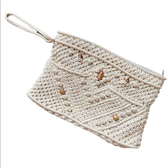 Handbags - Macramé cream Clutch